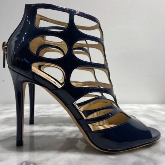 Jimmy Choo  Patent Ren 100 Sandals 38 Dark Blue - Picture 6 of 7